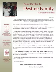 Please Pray for the Destine Family Missionaries in Hai