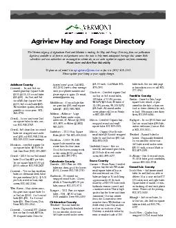 Agriview Hay and Forage Directory The Vermont Agency of Agriculture Food and Markets is