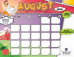 TDA’s August 2019 Menu Calendar