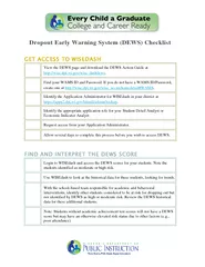 Dropout Early Warning System DEWS Checklist View the D