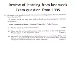 Review of learning from last week. Exam question from 1995.