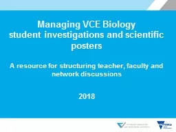 Managing VCE  Biology