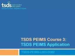 TSDS PEIMS Course  3