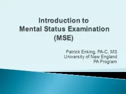 Introduction to  Mental Status Examination (MSE)