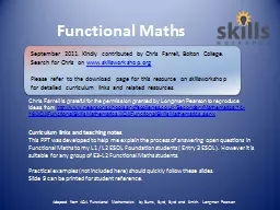 Functional Maths Curriculum links and teaching notes