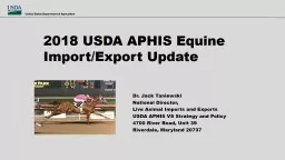 2018 USDA APHIS Equine Import/Export Update