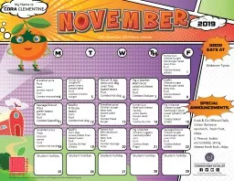TDA’s November 2019 Menu Calendar