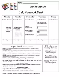 Daily Homework Sheet