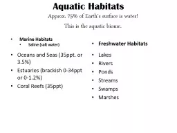 Aquatic Habitats Approx. 75% of Earth’s surface is water!