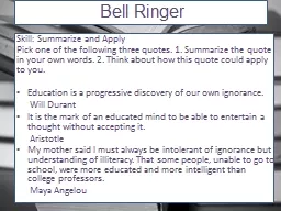 Bell Ringer Skill: Summarize and Apply