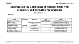 Investigating the Compliance of Wireless Units with regulatory and normative requirements