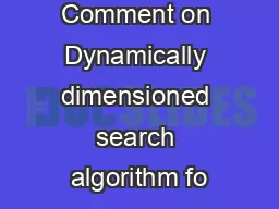 Comment on Dynamically dimensioned search algorithm fo