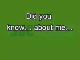 Did you know… about me…