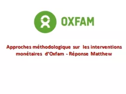Approches méthodologique sur  les interventions monétaires  d’Oxfam - Réponse Matthew