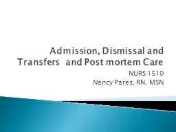 Admission, Dismissal and Transfers  and Post mortem Care