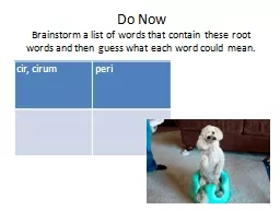 Do Now Brainstorm a list of words that contain these root words and then guess what each