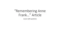 “Remembering Anne Frank…” Article