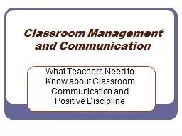 Classroom Management  and Communication