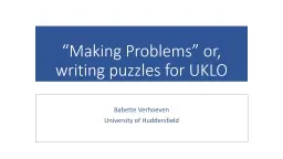 “Making Problems” or, writing puzzles for UKLO