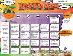 TDA’s November 2019 Menu Calendar