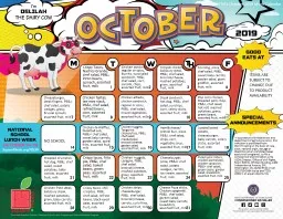 TDA’s October 2019 Menu Calendar