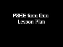 PSHE form time Lesson Plan