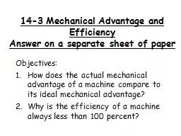 14-3 Mechanical Advantage and Efficiency