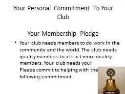 Your Personal Commitment To Your Club