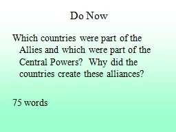 Do Now Which countries were part of the Allies and which were part of the Central Powers?