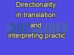 Directionality in translation and interpreting practic