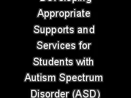  Developing Appropriate Supports and Services for Students with Autism Spectrum Disorder (ASD)
