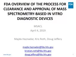  FDA Overview of the Process for Clearance and Approval of Mass Spectrometry-based In