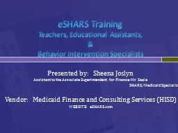  eSHARS Training Teachers, Educational Assistants,