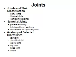  Joints Joints and Their Classification