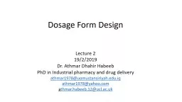  Dosage Form Design Lecture 2