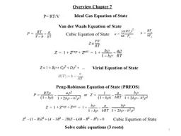  1 P= RT/V Cubic Equation of State