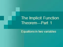  The Implicit Function Theorem---Part 1