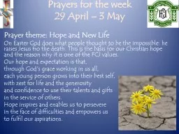 Prayers for the week 29 April – 3 May