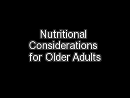 Nutritional Considerations for Older Adults