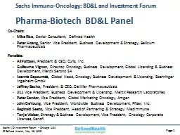 Sachs Immuno-Oncology: BD&L and Investment Forum