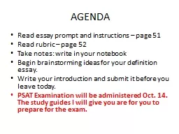 AGENDA Read essay prompt and instructions – page 51
