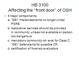 HB 3100 Affecting the “front door” of OSH
