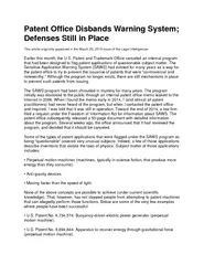 Patent Office Disbands Warning System Defenses Still i