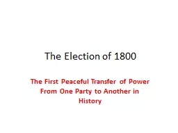 The Election of 1800 The First Peaceful Transfer of Power From One Party to Another in