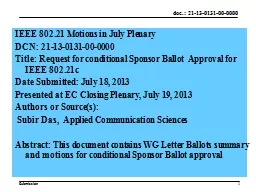 1 IEEE  802.21 Motions in July Plenary