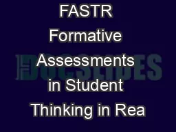 FASTR Formative Assessments in Student Thinking in Rea