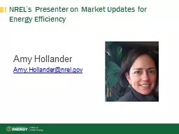 NREL’s Presenter on Market Updates for Energy Efficiency