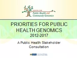 PRIORITIES FOR PUBLIC HEALTH GENOMICS