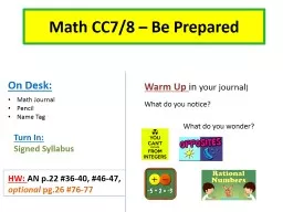 On Desk: Math CC7/8 – Be Prepared
