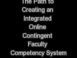 The Path to Creating an Integrated Online Contingent Faculty Competency System